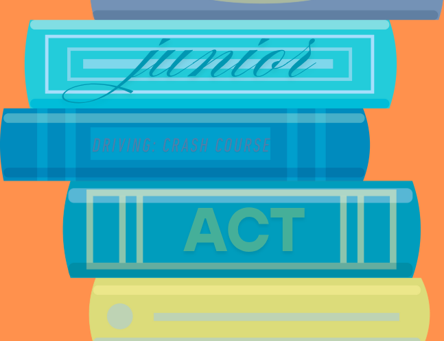Graphic of books pertaining to characteristics of a junior year of highschool