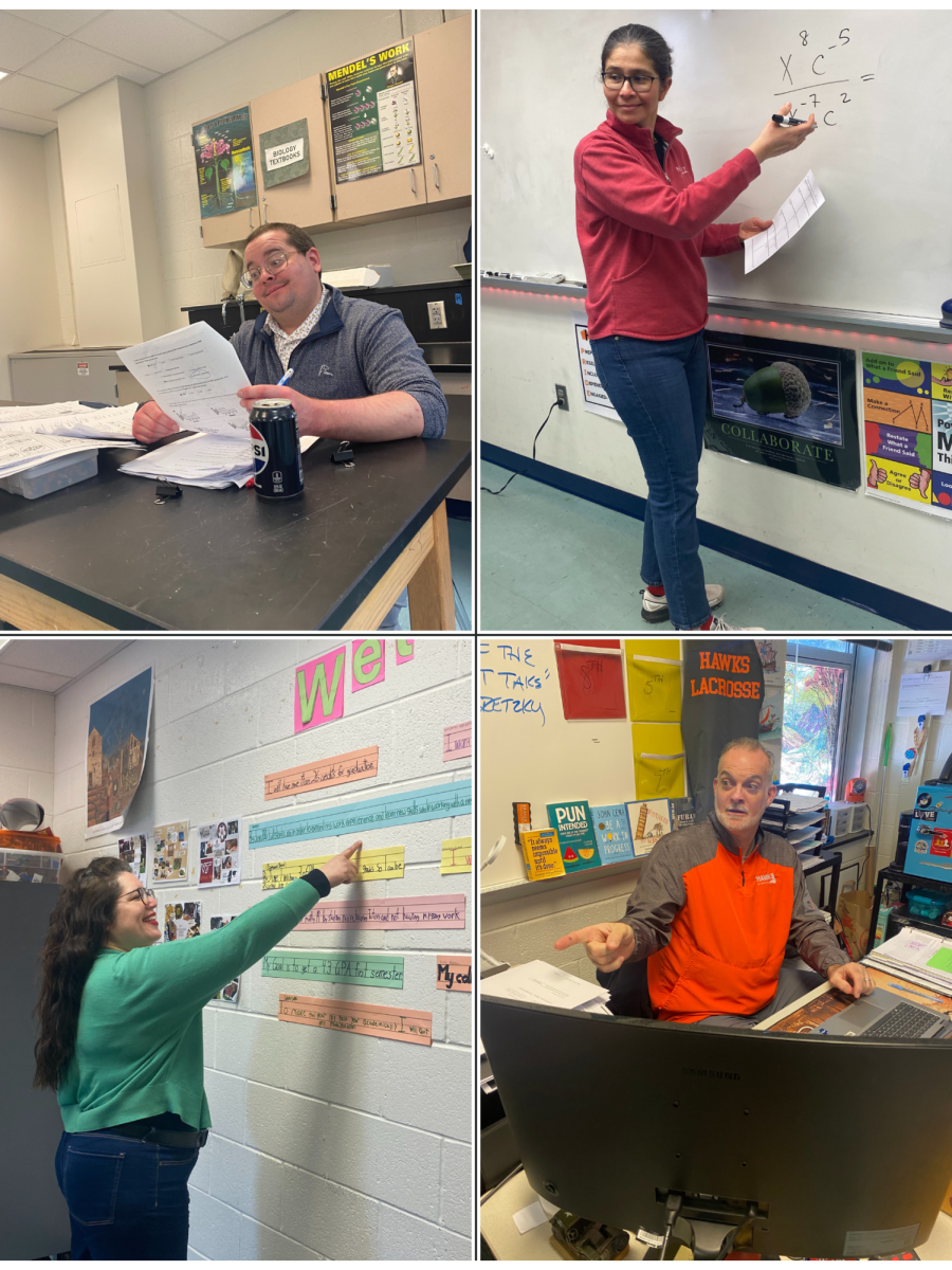 Photos of biology teacher Daniel Gick (top left), math teacher Monica Pena (top right), psychology and sociology teacher James Mercer (bottom right), and AVID teacher Maria Fernanda Garcia (bottom left). 